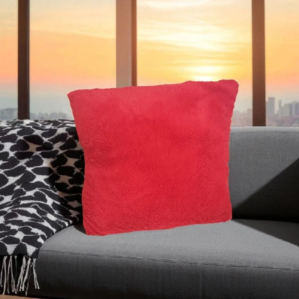 Red Plush Throw Pillow Soft Square Cushion